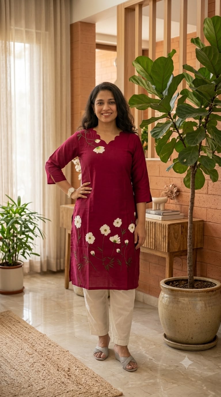 Maroon Hand Painted Kurti