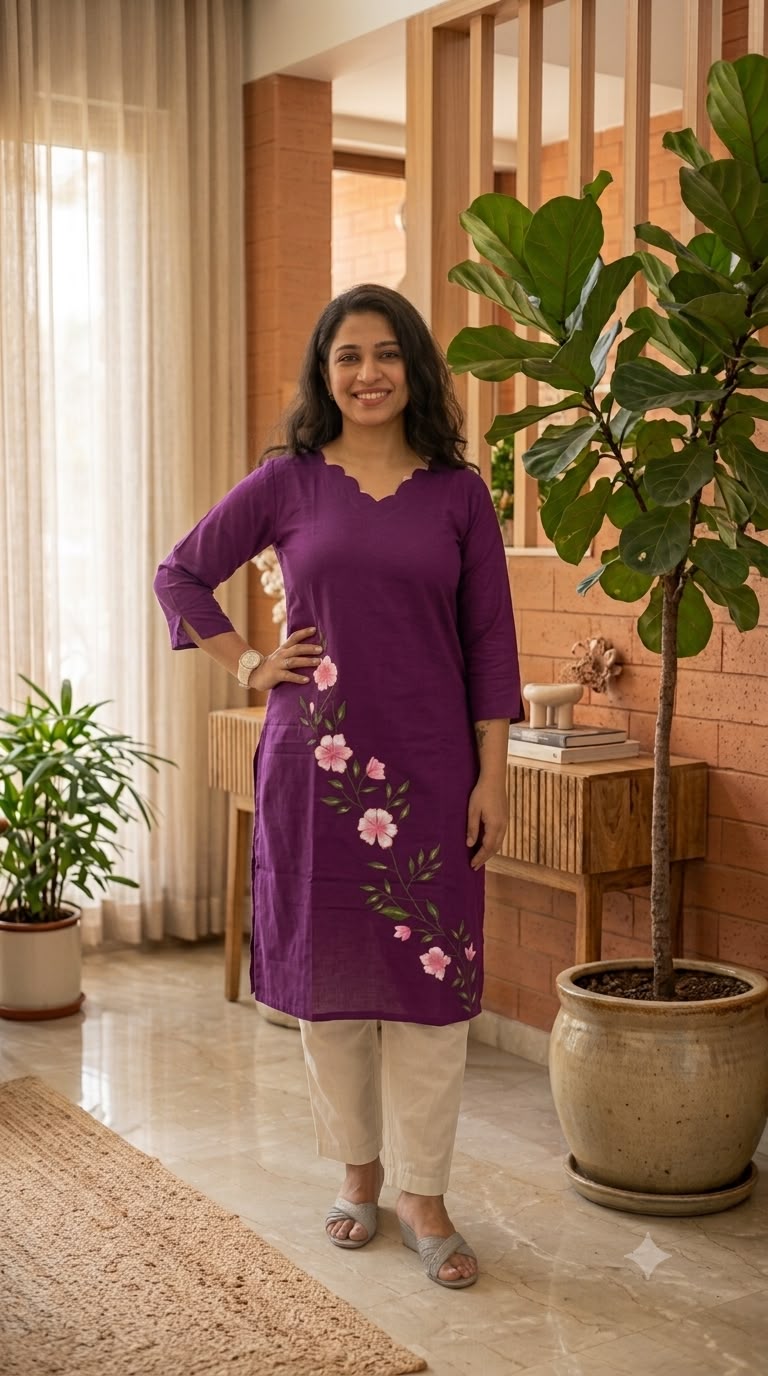 Purple Hand Painted Kurti