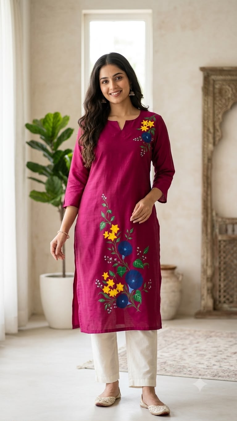 Maroon Hand Painted Kurti