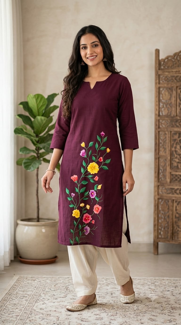 Dark Brown Hand Painted Kurti