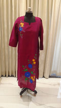 Maroon Hand Painted Kurti with Blue Flowers