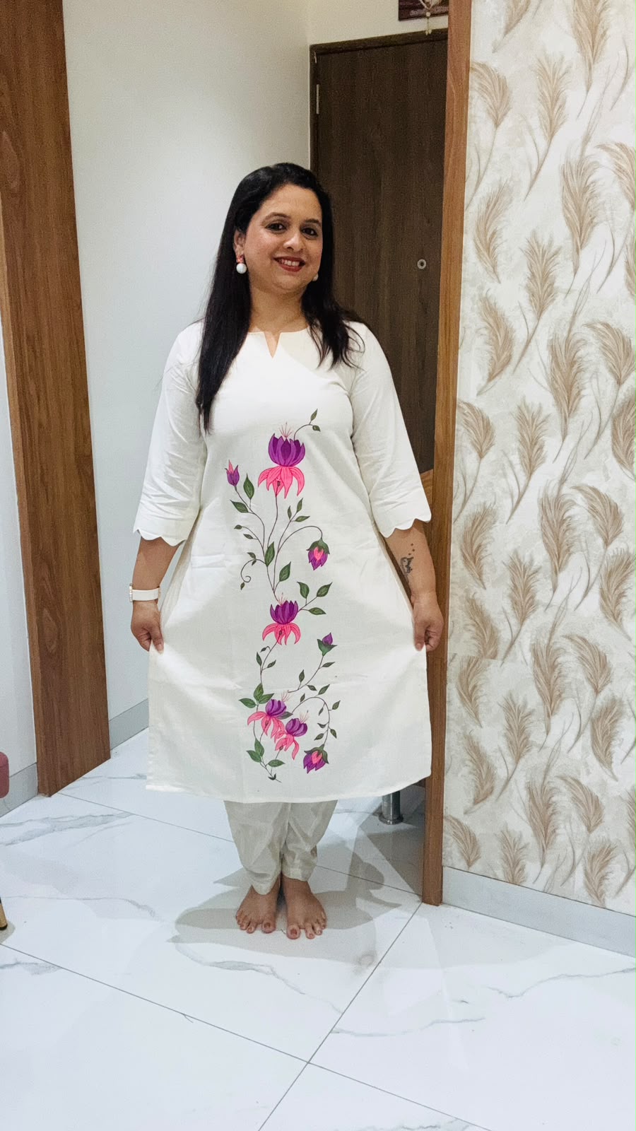 White Hand Painted Kurti