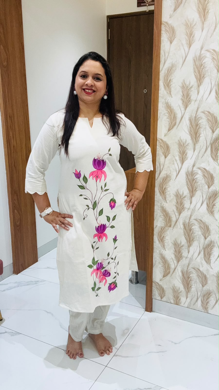 White Hand Painted Kurti