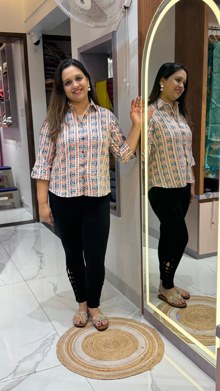 women shirt orange stripe