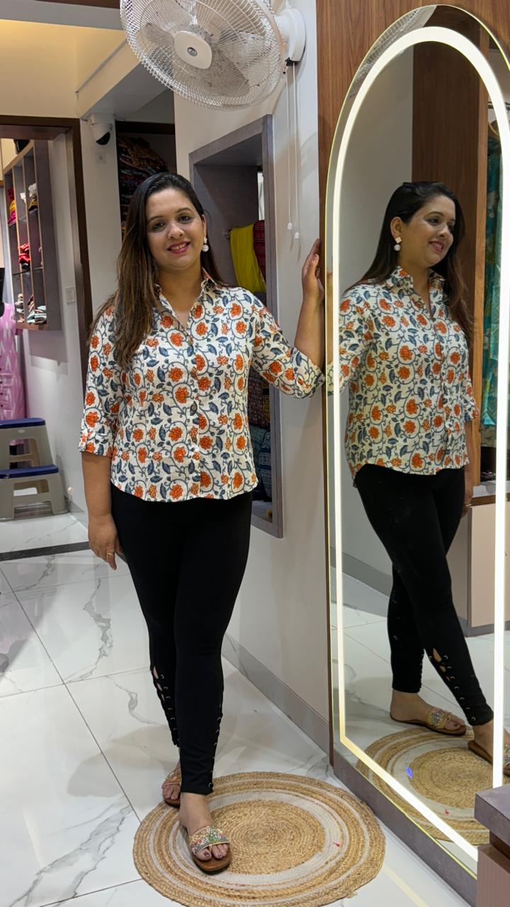 women shirt orange flower