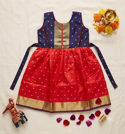 Orange & Purple Silk Ethnic Frock