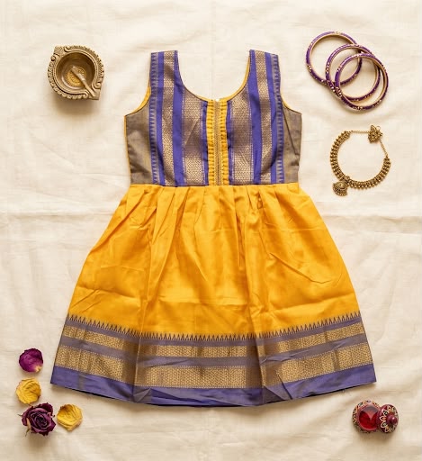 Yellow & Navy Blue Ethnic Frock