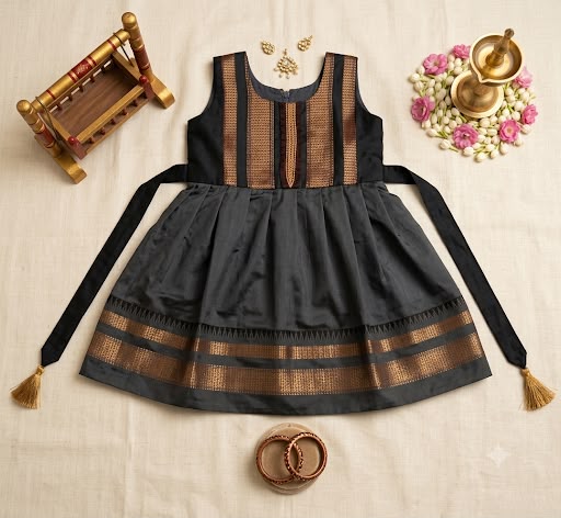 Grey Golden Silk Frock