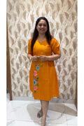 Orange Hand Painted Dress with Flowers