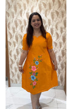 Orange Hand Painted Dress with Flowers