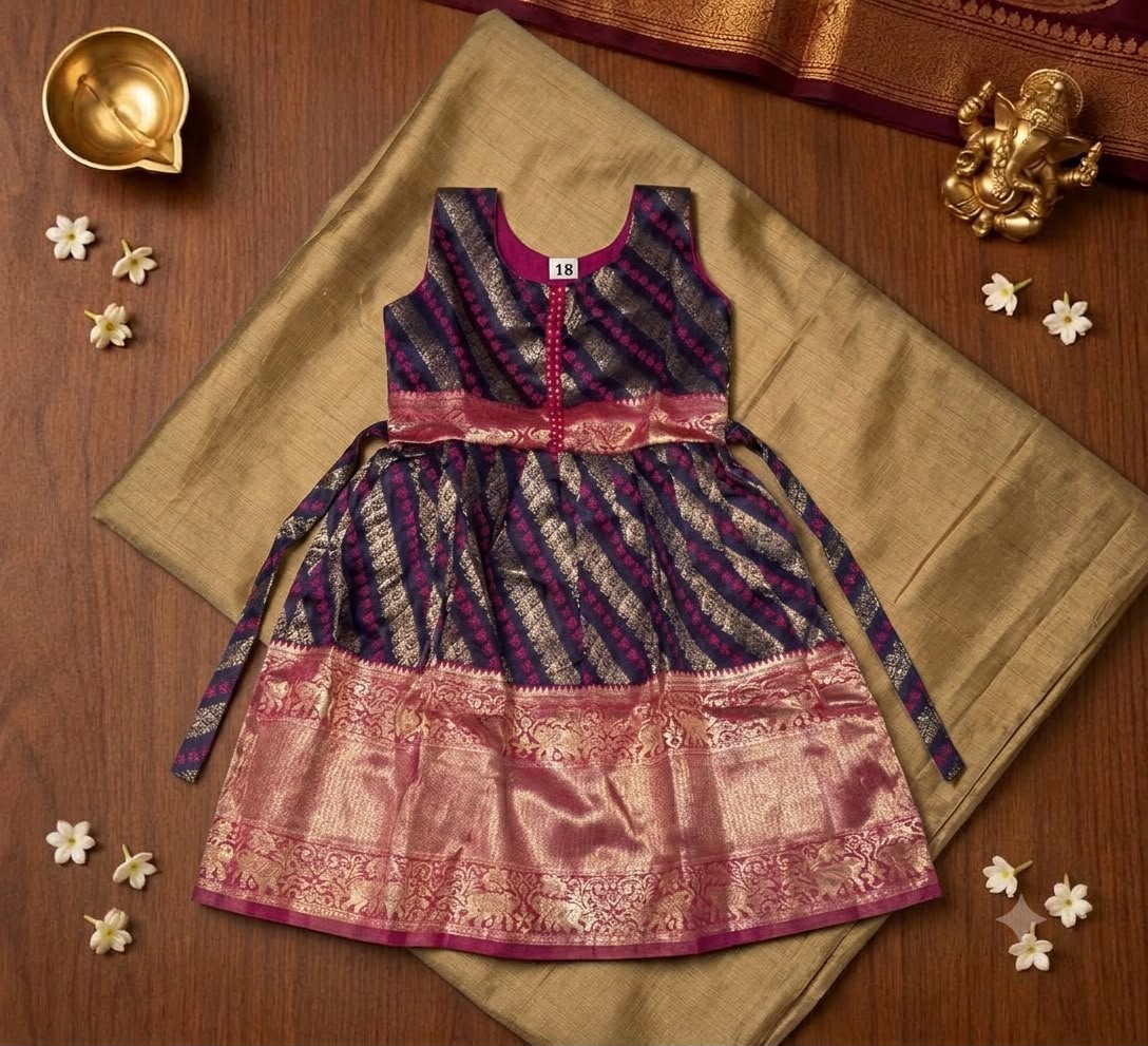Dark Maroon & Pink Silk Frock