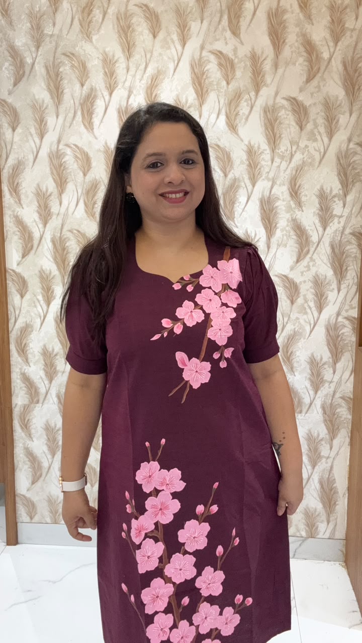 Magenta Hand Painted Dress with pink flowers