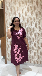 Magenta Hand Painted Dress with pink flowers