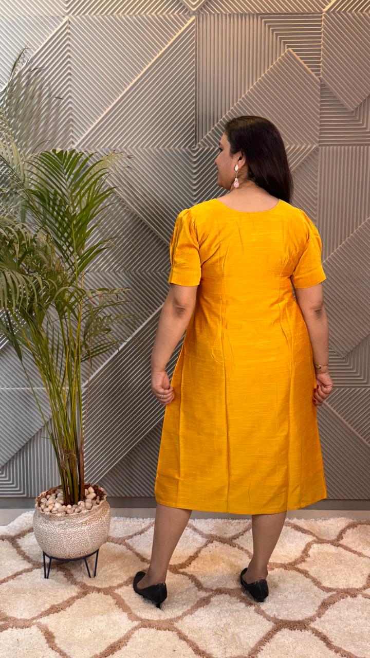 Mustard Yellow Hand Painted Dress