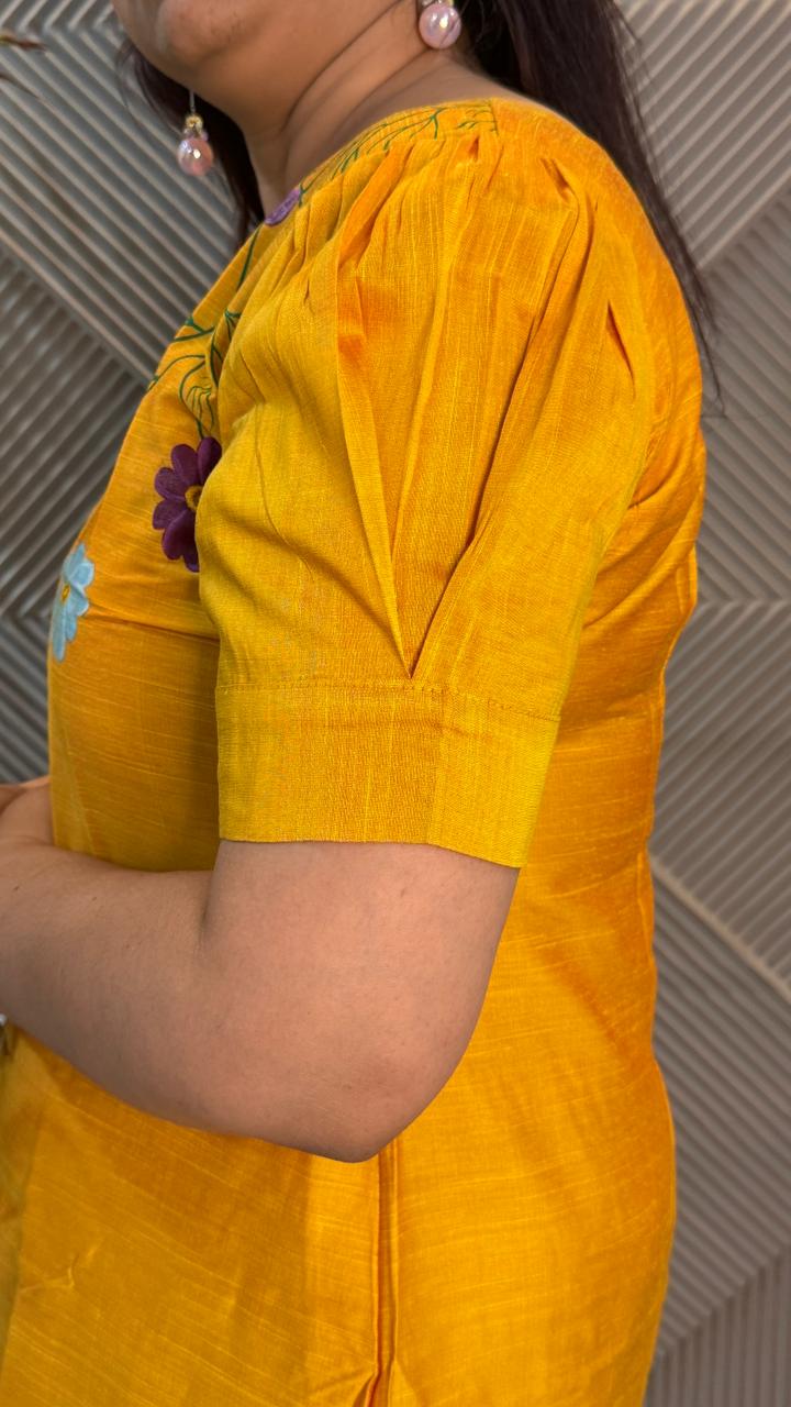 Mustard Yellow Hand Painted Dress