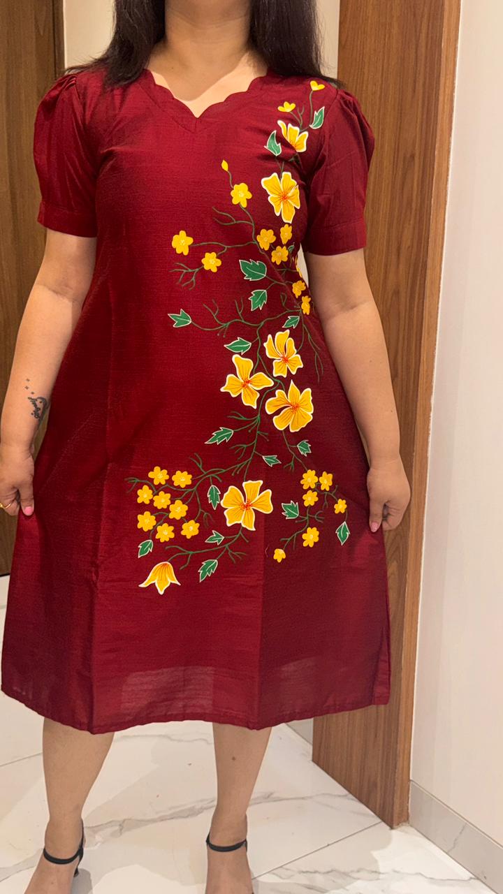 Maroon Hand Painted Dress