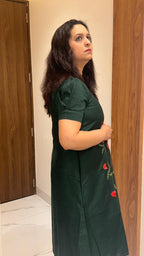 Bottle Green Hand Painted Dress