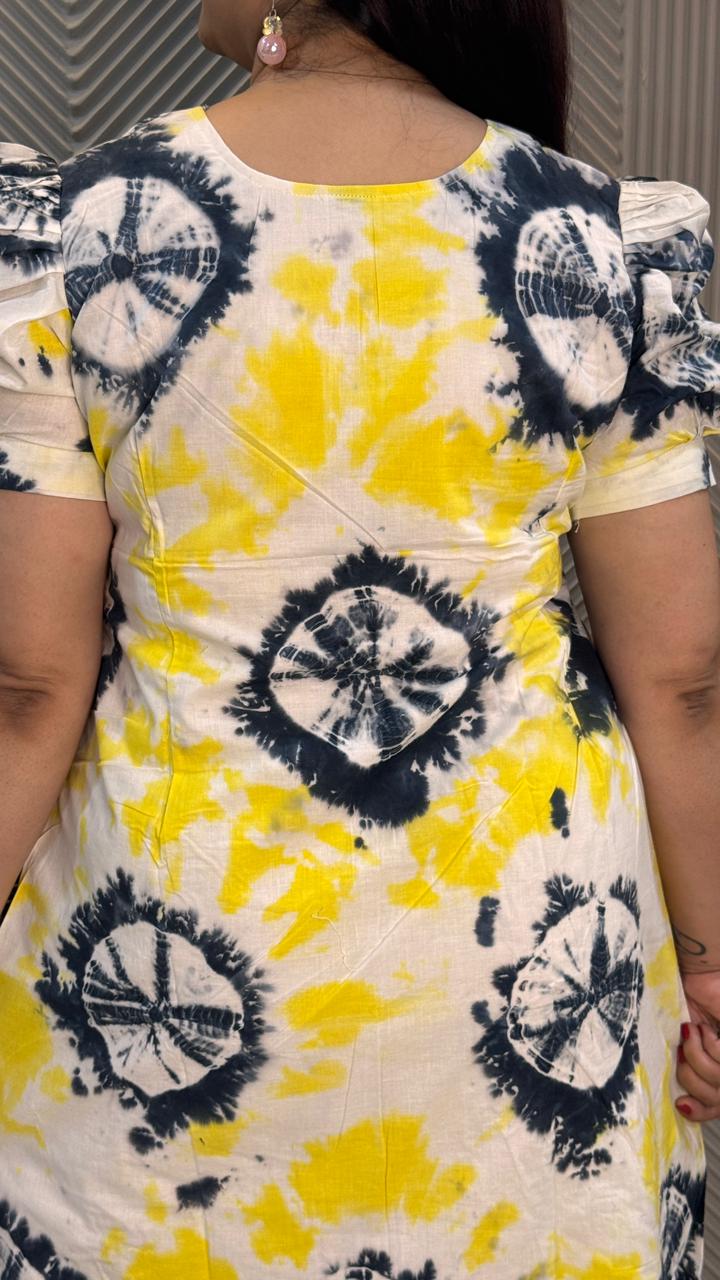 Yellow Black Shibori Dress