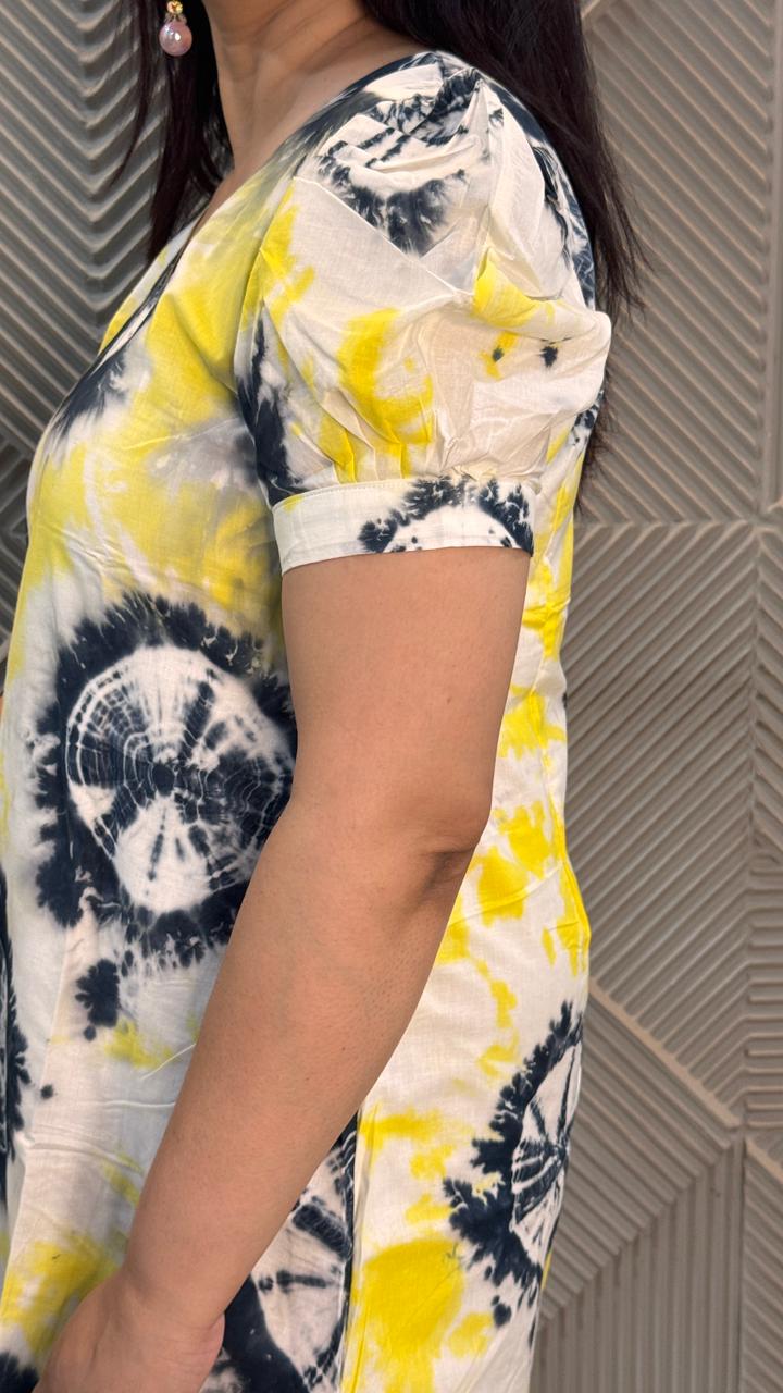 Yellow Black Shibori Dress
