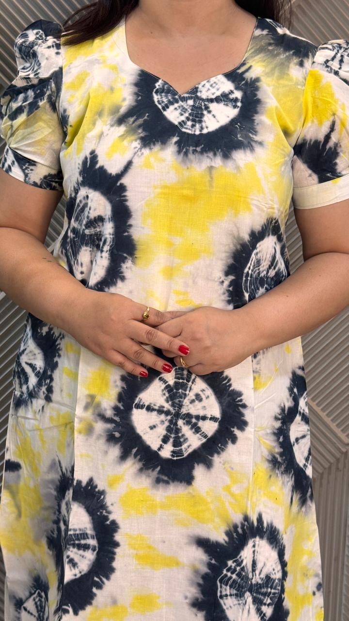 Yellow Black Shibori Dress
