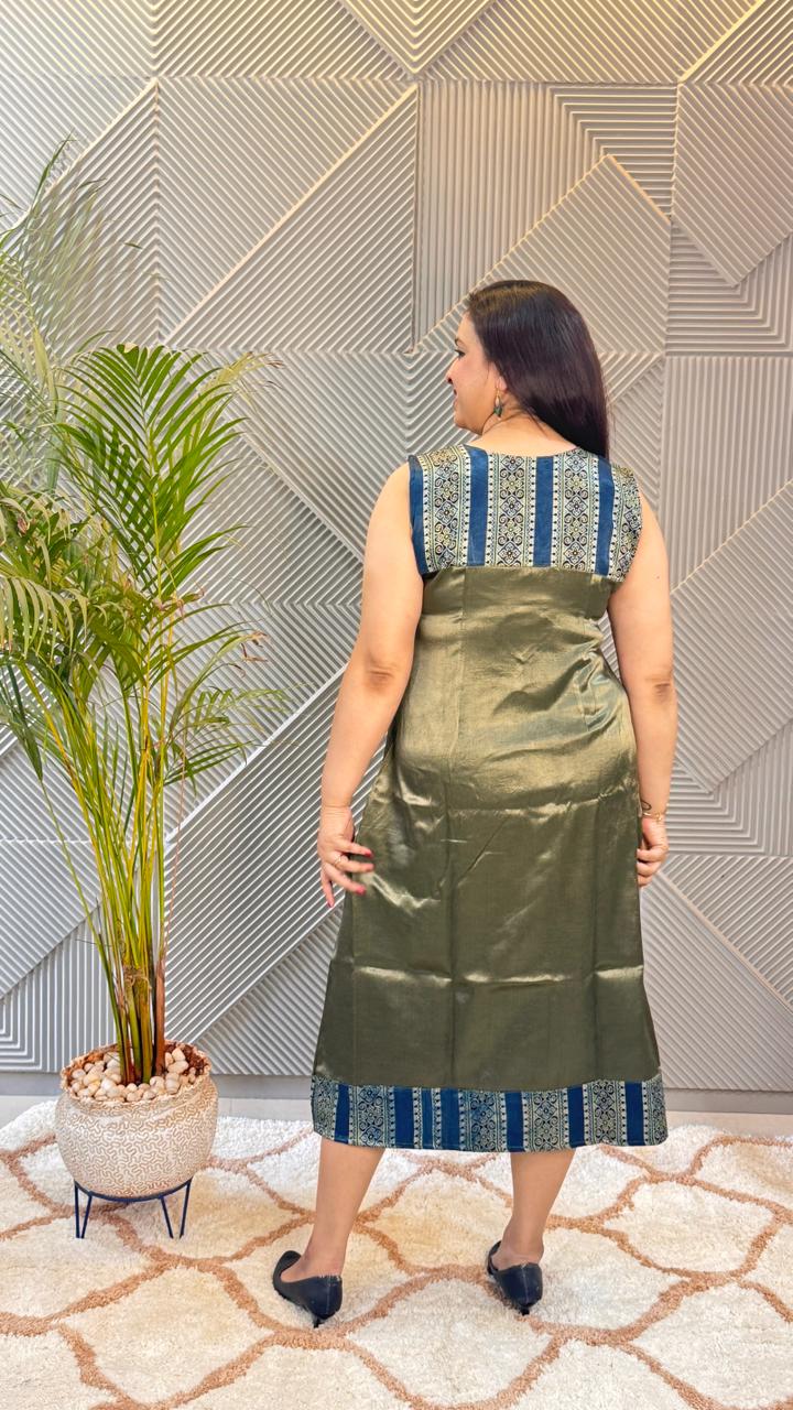 Olive Green Mashru Dress