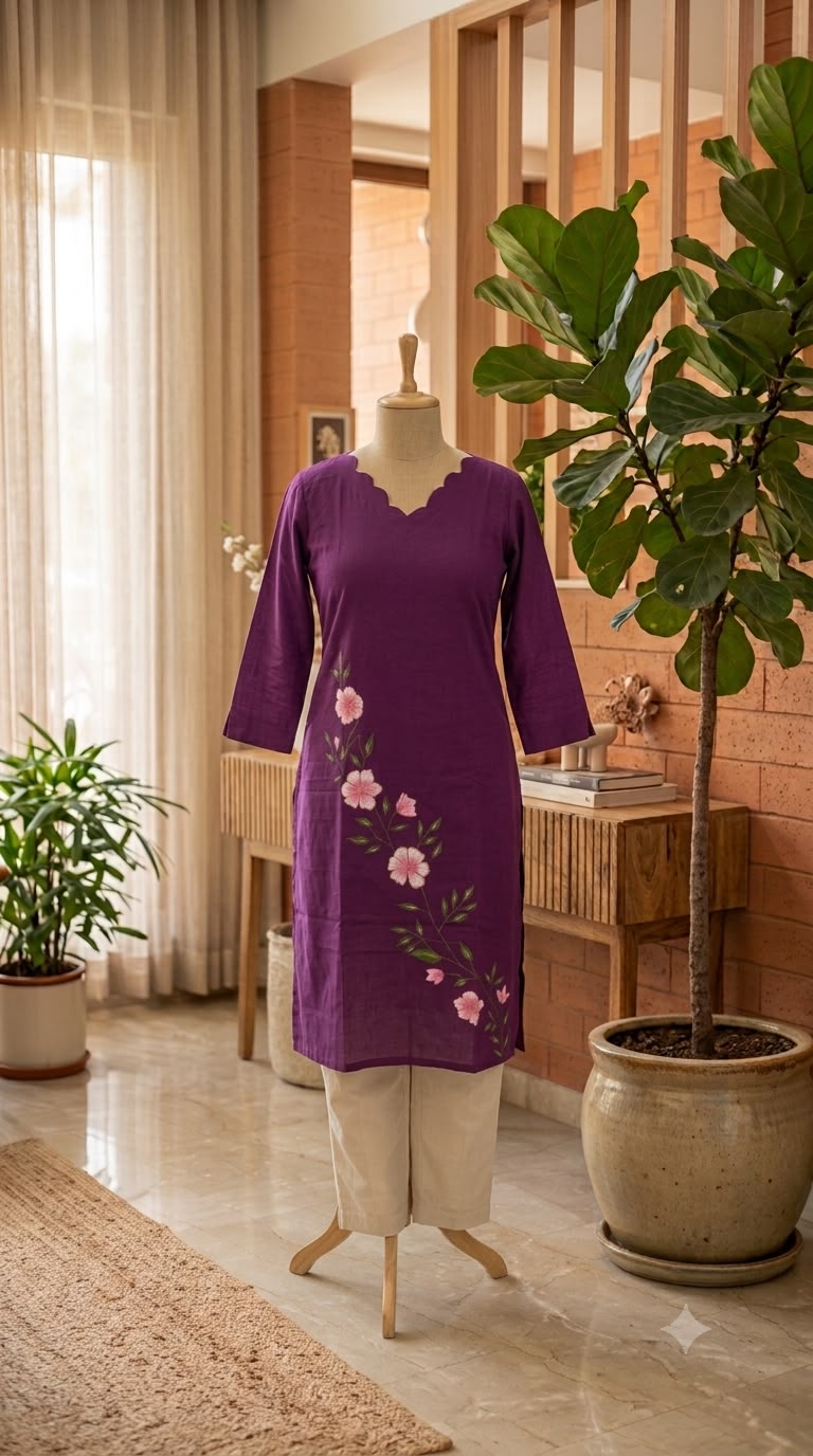 Purple Hand Painted Kurti